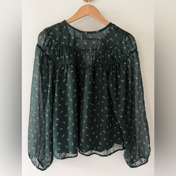 Old Navy Dark Green Floral Tie-Neck Blouse - Women Tops - Picture 5 of 5